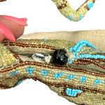 Vintage 90s Beaded Green Blue Brown Cream Zipper Shoulder Bag Jute Purse Photo 5