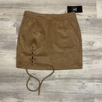 NWT Relish Noless Tan Faux Suede Zip Back Tied Side Slit Mini Skirt Size Small Photo 4