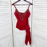 DStudio Silk Beaded Sash Tie Sleeveless Blouse Maroon Red 6 Red Photo 7