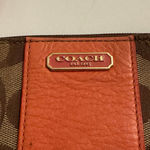 Coach Signature Coral/Orange Leather Stripe Canvas Wristlet Photo 1