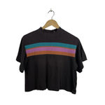 Free People  Mock Neck Multicolor Stripe Tee in Brown/Pink/Blue Size XS Photo 1