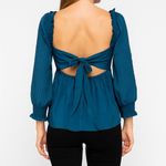 Petal and Pup Montana Blue Satin Square Neck Babydoll Top Back Tie Cut Out XS New Photo 1