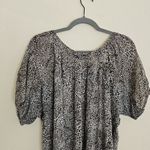 Loft Animal Print Puff Sleeve Top Womens Size L Elastic Waist Tan Brown Black Photo 3