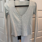 Lush Clothing Lush Button Up Ribbed Long Sleeve Top in Grey Photo 0