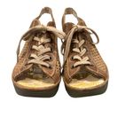 Fly London  Yuta Perforated Leather Lace-up Wedge Sandal Tan Metallic Sz EU 38 Photo 9