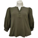 Chico's  Women's 3/4 Sleeve Puff Sleeve Green Henley Shirt Size 2, Size Large Photo 0