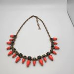 J.Crew Gold Tone Coral & Green Rhinestone Statement Necklace Photo 3