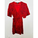 Sanctuary Red Black Animal Print V-Neck Tie Waist Girl on Fire Wrap Dress XS Photo 1