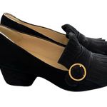 Marc Fisher Mabel Fringe Block 1.5 Heel Loafers 6.5M Gold Buckle Suede Leather Photo 0