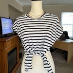 ZARA  Black And White Striped Tie hem Crop Shirt Size Large Photo 0