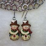 Snowman Dangle Drop Earrings Pierced Hook Ear Wires Christmas Winter Holiday Photo 2