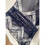 AB Studio AB‎ Studio Blouse Size Large Top Lined Bodice 3/4 Sleeves Blue And Cream Chevron Photo 2