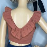 Cider NWT Ruffle Button Up Knotted Cropped Tank Top Brown Size Small Photo 5