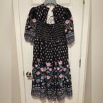 Anthropologie *** Dasha Smocked Black Floral Print Midi Dress Photo 3