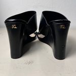 Karl Lagerfeld  Black Leather Open Toe Wedge Sandals Women’s Size 7.5 Designer Photo 2