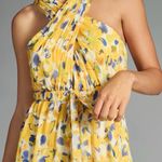 Ieena for Mac Duggal Crossed Halter Tie Waist Floral Jumpsuit Size 6 Yellow Photo 1
