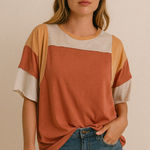 easel  Colorblock Relaxed Short‎ Sleeve Boho Crewneck Tee Size Large Photo 0