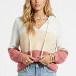 SO  Colorblock Hooded Knit Sweater Womens L Cream Pink Cozy Clean Girl Beachy Photo 0