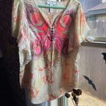 Style & Co Womens  beautiful boho butterfly print lace sleeve top Photo 2