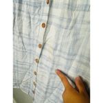 LOVE WHIT Blue Plaid Checkered Tie Front Cotton V Photo 10