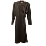 Emerson Fry Ballet wrap midi knee length long sleeve fall Dress Black Ponte M Size M Photo 1