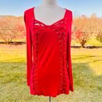 Venus  Red Lace Up Long Sleeve Top Photo 1