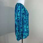 Lilly Pulitzer  Top XS Blue Button Up V-Neck‎ Long Sleeve Tropical Elsa Photo 4