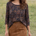 Peruvian Connection  Floral Paisley Print three quarter sleeve blouse, size small Photo 0