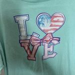 Delta Pro Weight Red White Blue Graphic Print LOVE America Teal T-Shirt Sz L Photo 1