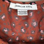 American Eagle  Blouse Womens XS Rust Brown Leopard Print Puff Sleeve Cottagecore Photo 3