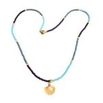 Vintage Glass Bead Necklace Gold Tone Shell Pendant Pearl Blue Beach Vacation 18 Photo 0