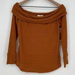 BP Nordstrom . Top Womens Medium Rust Umber Waffle Knit‎ Off the Shoulder Stretch Photo 0