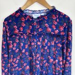 Vintage National Robe Size L Royal Blue Flroal Snap Front Velvet House Coat Rare Photo 2