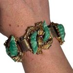 True Vtg 1960s Green & Gold Fold Over Clasp Women’s Designer Costume Bracelet Photo 0