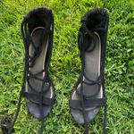 Missguided Black Embroidered Lace Up Block Heels Photo 3