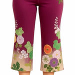 Lucky Brand Vintage Maroon Asian Floral Wide Leg Cropped Fleece Yoga Pants Small Photo 0