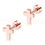 Tiny Rose Gold Cross Flat Back Earrings Pink Photo 0