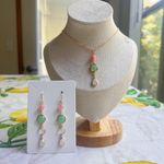 Pink White Jade Mint Chalcedony Casual Colorful Necklace, Sea Green Necklace Photo 5