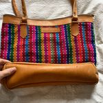 Vintage Vibrant Multicolor purse with Tan Leather Trim Red Photo 5