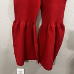 Commense Red Flare Leg Pants Size Medium Ribbed Knit Boho Artsy Bell Bottoms Photo 3