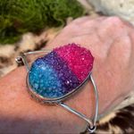 Handmade Titanium Druzy Gemstone Sterling Silver Cuff Boho Bracelet Photo 3