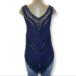 Say What? Active USA Size S/M Crochet Dark Blue Tunic with Fringes. Preowned Photo 2