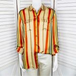 Jones New York  Signature Satin Retro Multi Stripe Blouse Cream Multi Medium Photo 4