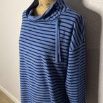 Talbots T Blue Black Striped Tunic Pullover Sweater Cowl Neck Relaxed Size M Photo 1