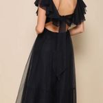 Lulus Midnight Blue Swiss Dot Tie-Back Midi Dress Photo 1