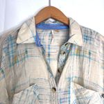 Free People Cream Subtle Plaid Shore Vibes Long Sleeve Cotton Button Front Sz MD Photo 3