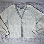 Talbots Cream Navy Trim V Neck Rib Knit Cardigan Sweater Old Money Preppy - XL Photo 0