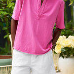 Frank & Eileen $168 Patty Popover Henley Top Short Sleeve Shirt Pullover Pink Size L Photo 0