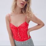 ZARA NWT Satin Star Print Thong Bodysuit in Red Size Medium Photo 0