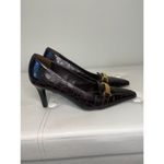 Lauren Ralph Paulette Alligator Croc Safari Brown Heels Sz 6 B Gold Buckle Logo Photo 2